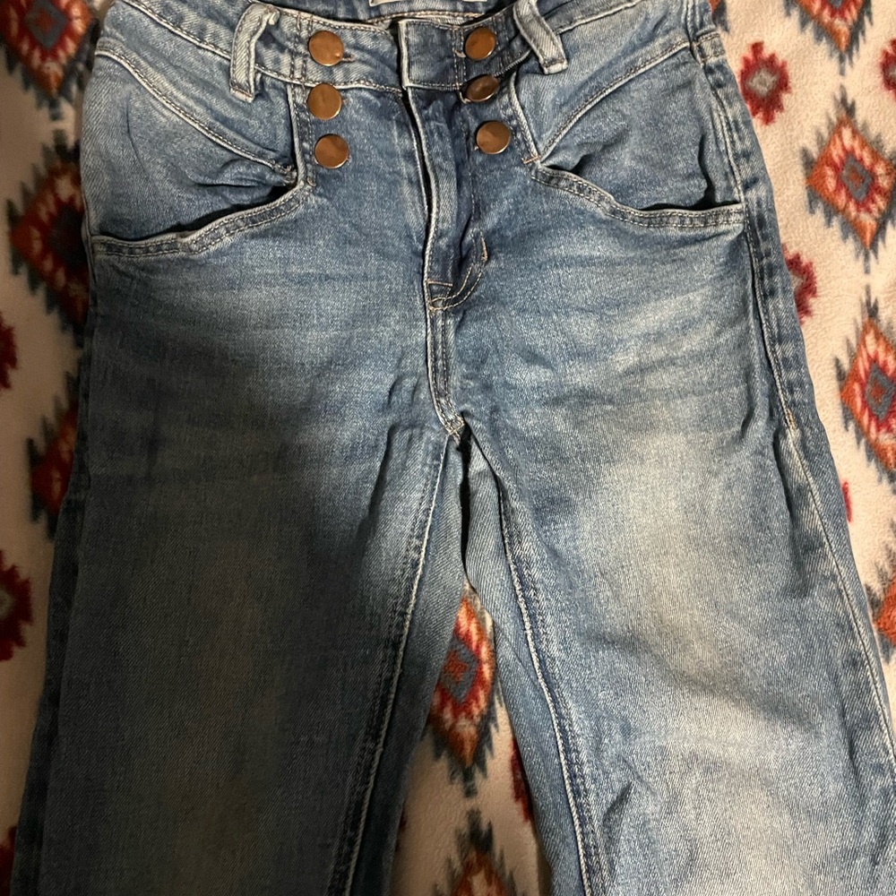 Blue Boot Cut Jeans with Vintage Fading